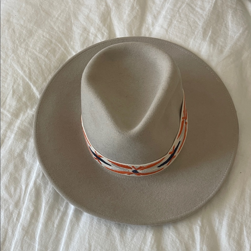Stylish Tan Women's Hat with Orange and Black Accents